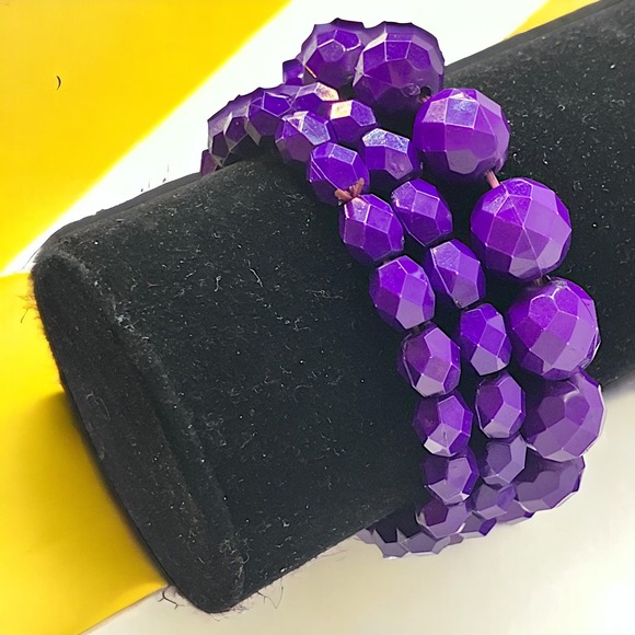 Purple Crystal Beaded Stretch Bracelet 3 Piece Set! - Picture 1 of 9